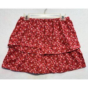 Old Navy Red Floral Cotton Rayon Ruffle Tier Skirt / Girls Size XL 14-16